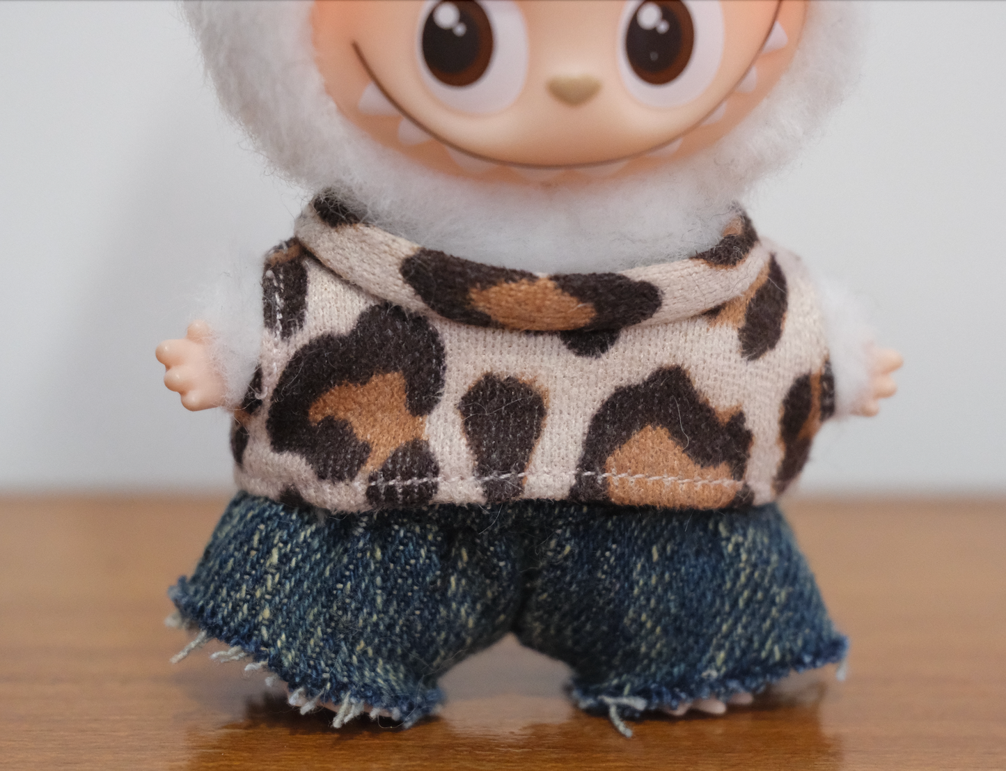 Labubu Pin For Love Clothes | Labubu Leopard Print Outfit Set | The Monsters Fuzzy Top & Distressed Denim (Doll Not Included)