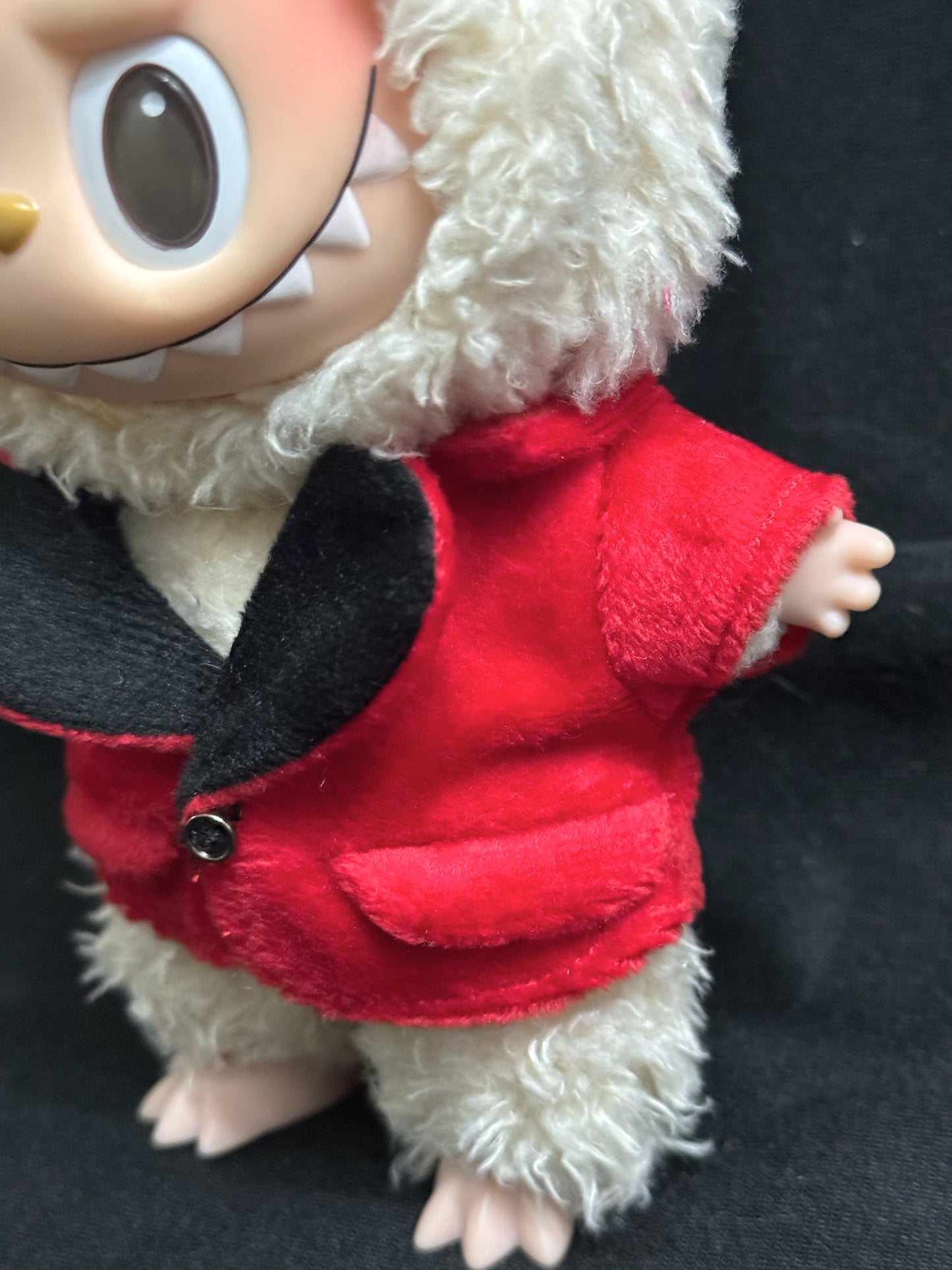Custom order | Labubu clothes: Red Suede Jacket with Black Heart
