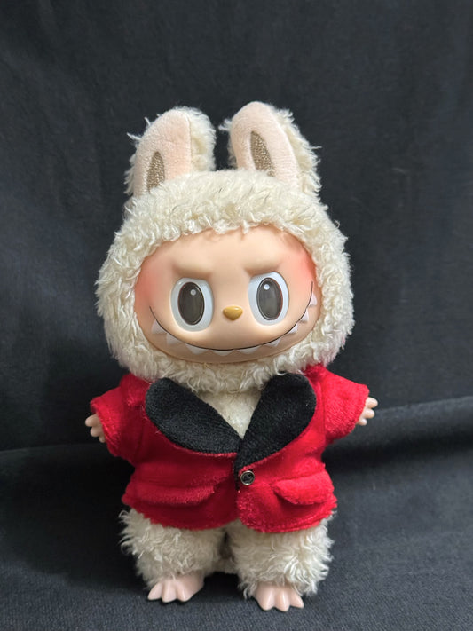 Custom order | Labubu clothes: Red Suede Jacket with Black Heart