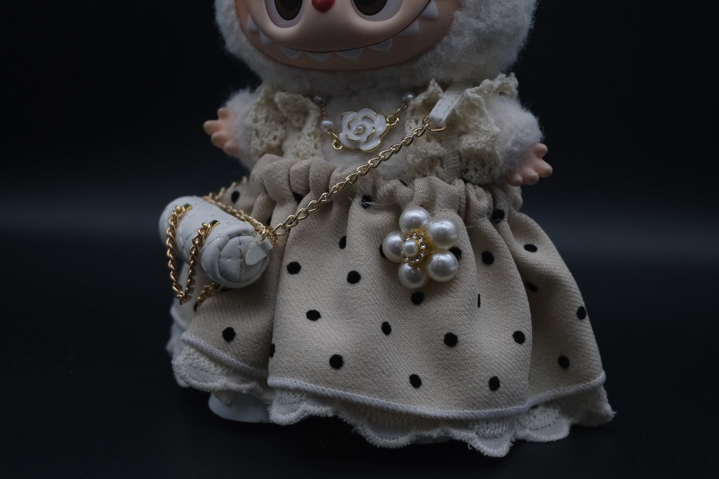 Labubu Clothes (doll not included) | Labubu Outfit | Labubu Dress | Polka Pixie outfit – dress, head ornament, shoes, handbag, necklace