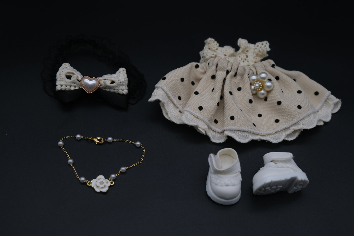 Labubu Clothes (doll not included) | Labubu Outfit | Labubu Dress | Polka Pixie outfit – dress, head ornament, shoes, handbag, necklace