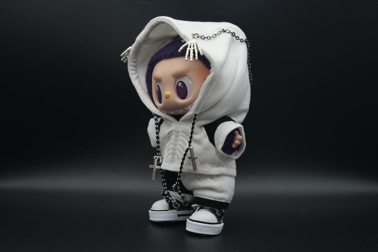 Labubu Clothes (doll not included) | Labubu Outfit | Labubu Streetwear | Dark&Cool Skull-Style Hoodie,Pants and Shoes Set
