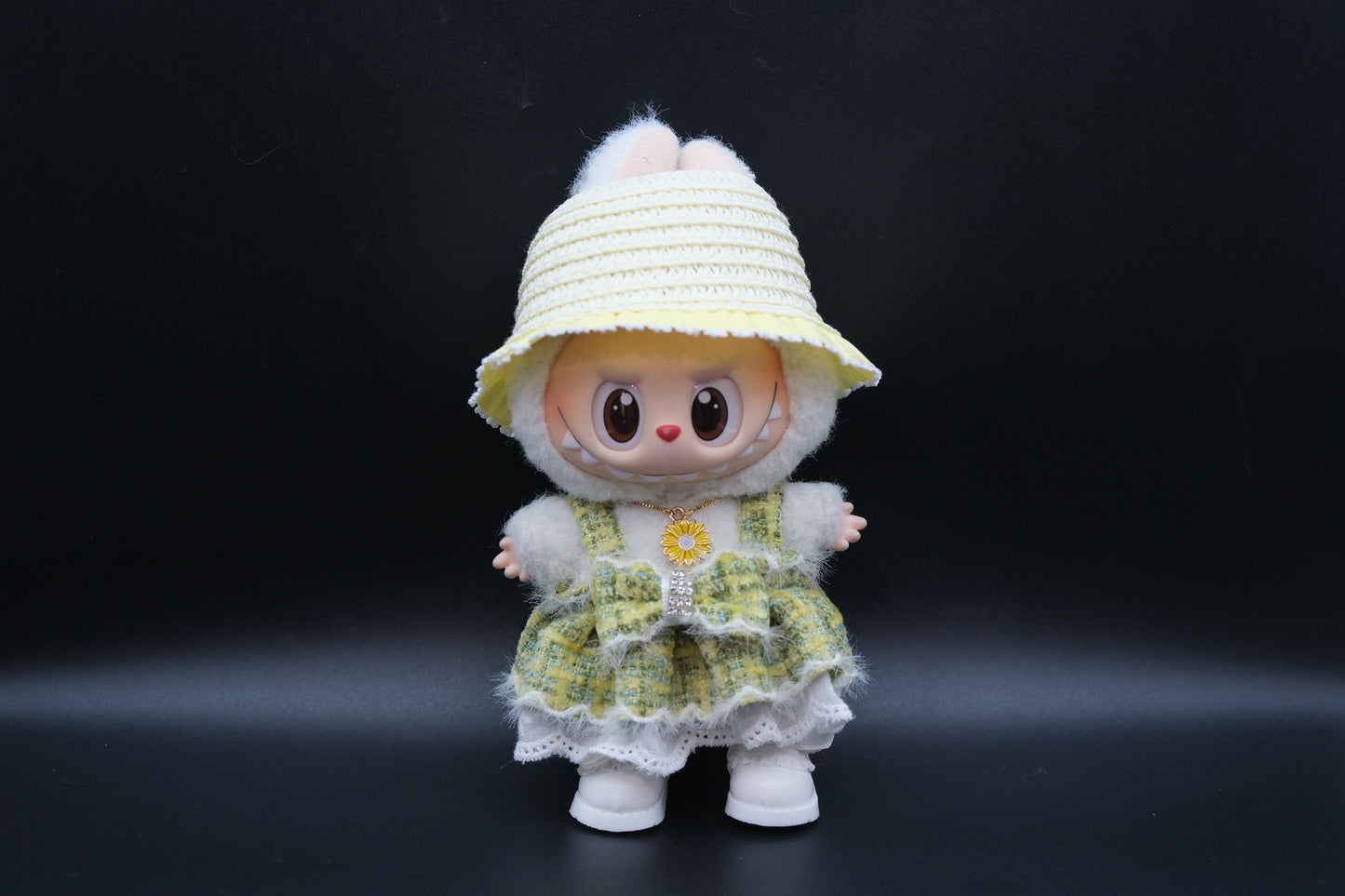 Labubu Clothes (doll not included) | Labubu Outfit | Labubu Dress | MEADOW GINGHAM BLOOM Outfit - dress, straw hat, shoes, necklace