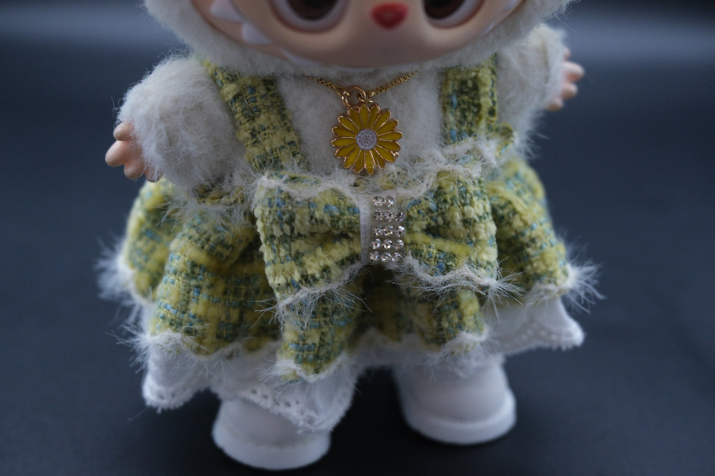 Labubu Clothes (doll not included) | Labubu Outfit | Labubu Dress | MEADOW GINGHAM BLOOM Outfit - dress, straw hat, shoes, necklace