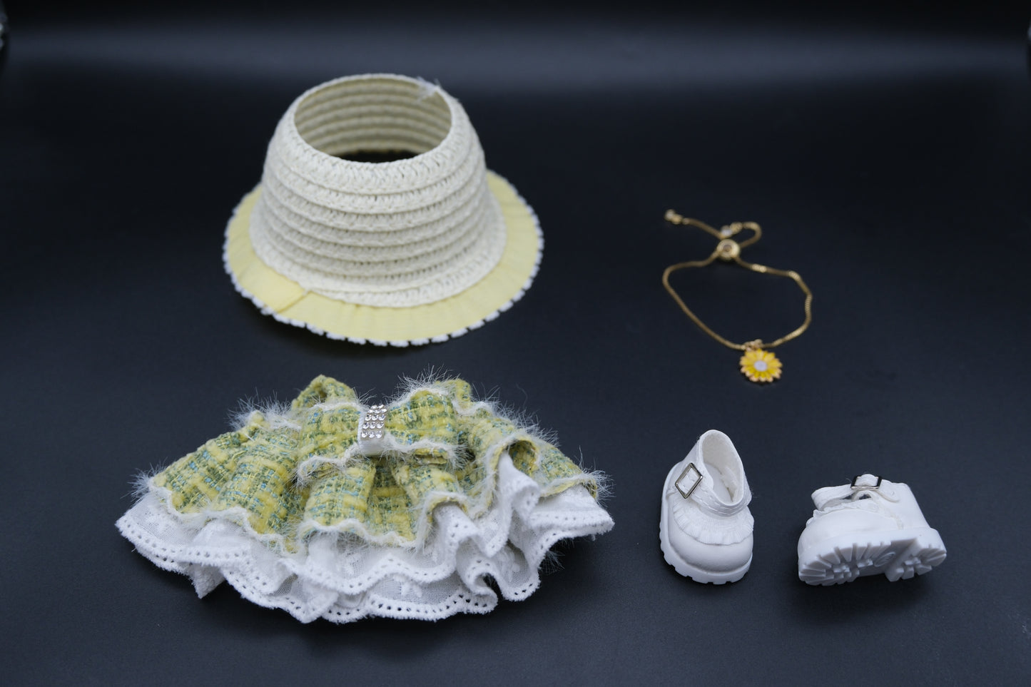 Labubu Clothes (doll not included) | Labubu Outfit | Labubu Dress | MEADOW GINGHAM BLOOM Outfit - dress, straw hat, shoes, necklace