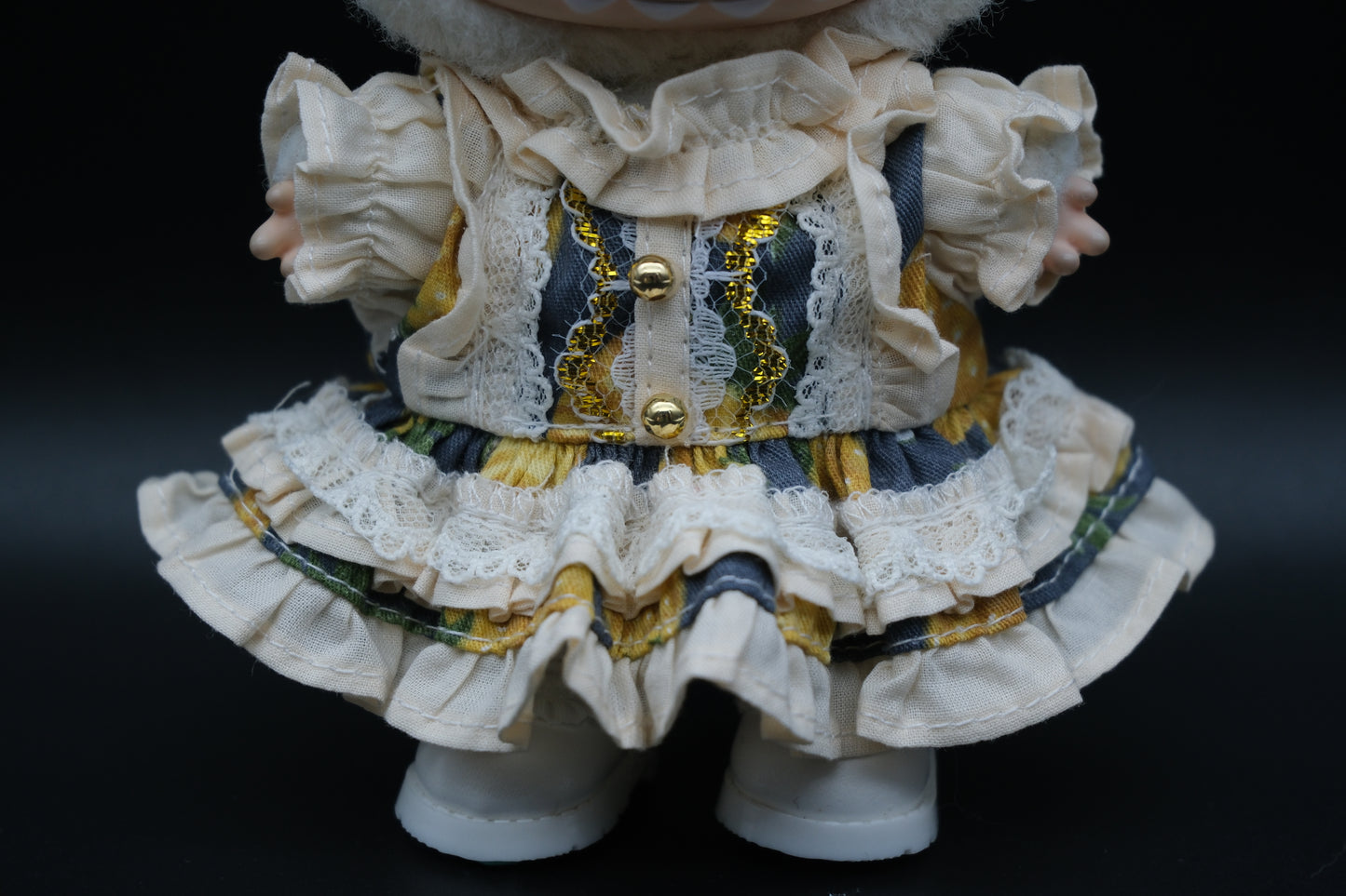 Labubu Clothes (doll not included) | Labubu Outfit | Labubu Dress | Lolita Outfit Set -Floral Sun Hat, Lace - trimmed Dress, White Sneakers