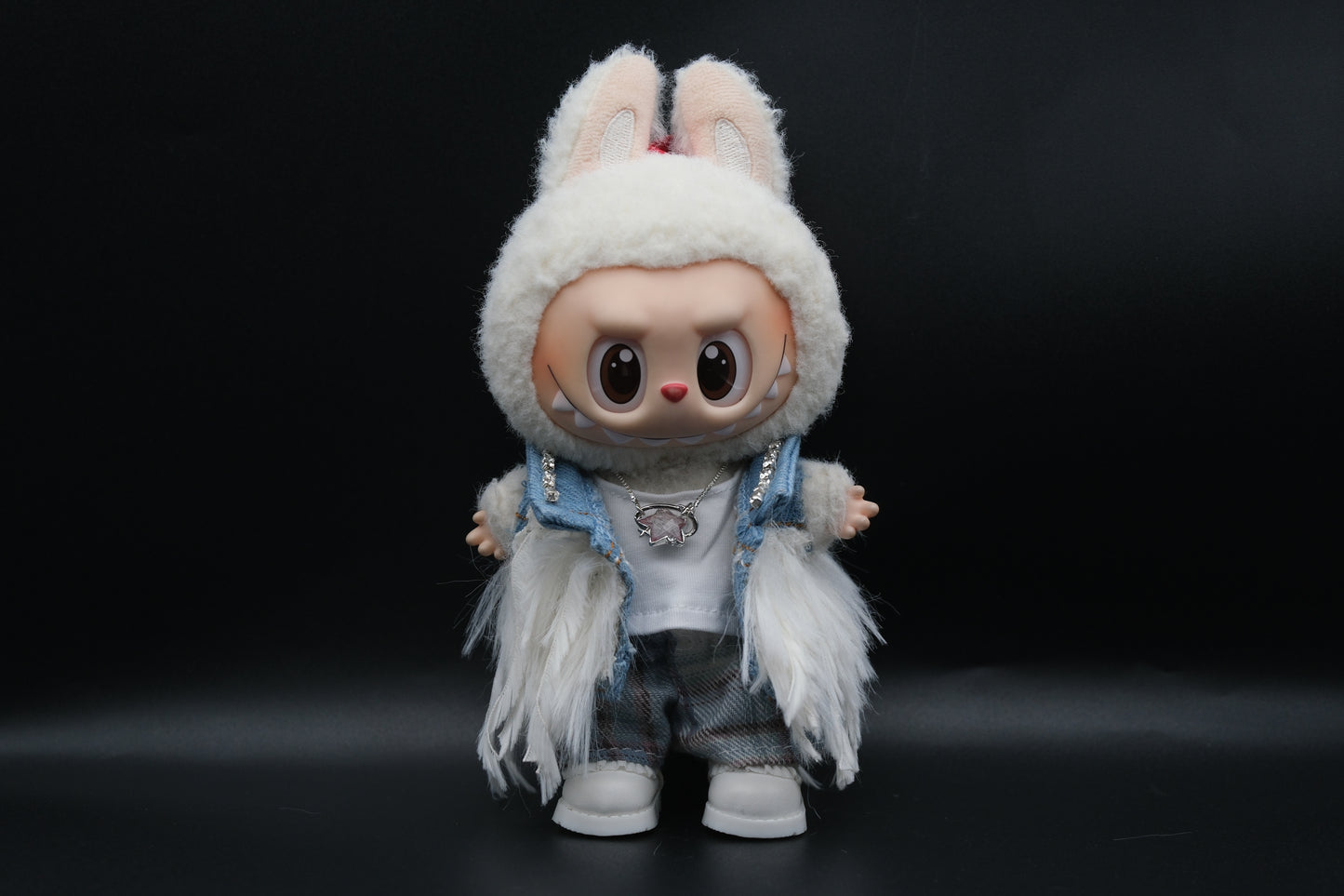 Labubu Clothes (doll not included)|Labubu Outfit| designer|Fallen Angel Outfit - Sunglasses, Jacket,T-shirt,Necklace,Jeans,Shoes