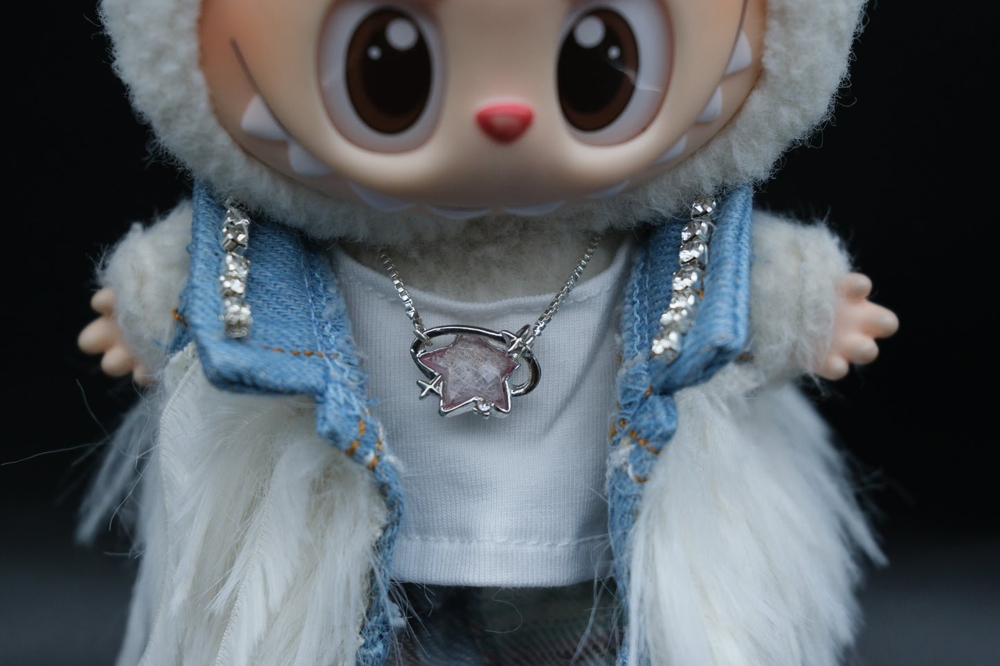 Labubu Clothes (doll not included)|Labubu Outfit| designer|Fallen Angel Outfit - Sunglasses, Jacket,T-shirt,Necklace,Jeans,Shoes