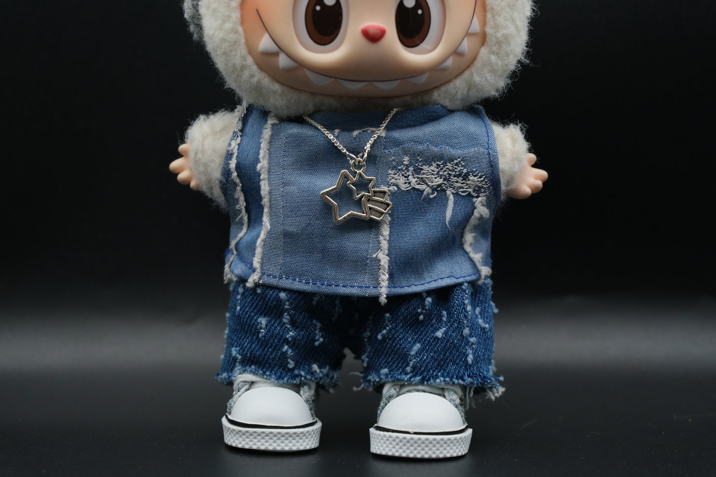 Labubu Clothes (doll not included) | Labubu Outfit | designer outfit |High Street Overlook Outfit- Hat, Denim T-shitt, Jeans, Shoes,Necklace