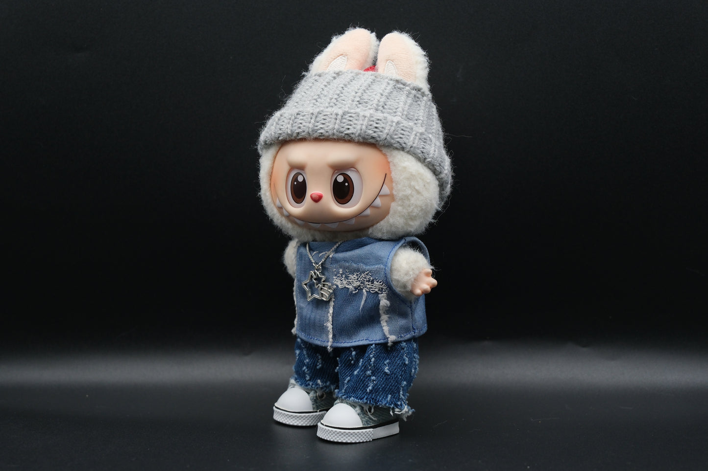Labubu Clothes (doll not included) | Labubu Outfit | designer outfit |High Street Overlook Outfit- Hat, Denim T-shitt, Jeans, Shoes,Necklace