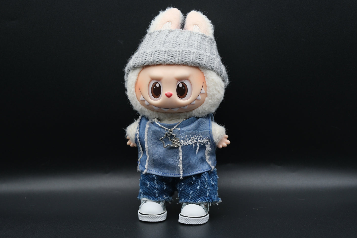 Labubu Clothes (doll not included) | Labubu Outfit | designer outfit |High Street Overlook Outfit- Hat, Denim T-shitt, Jeans, Shoes,Necklace