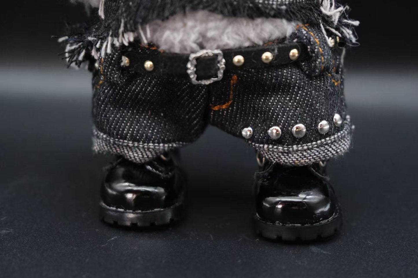 Labubu Spiked Denim Hoodie Outfit | Punk Streetwear 4-Piece Set