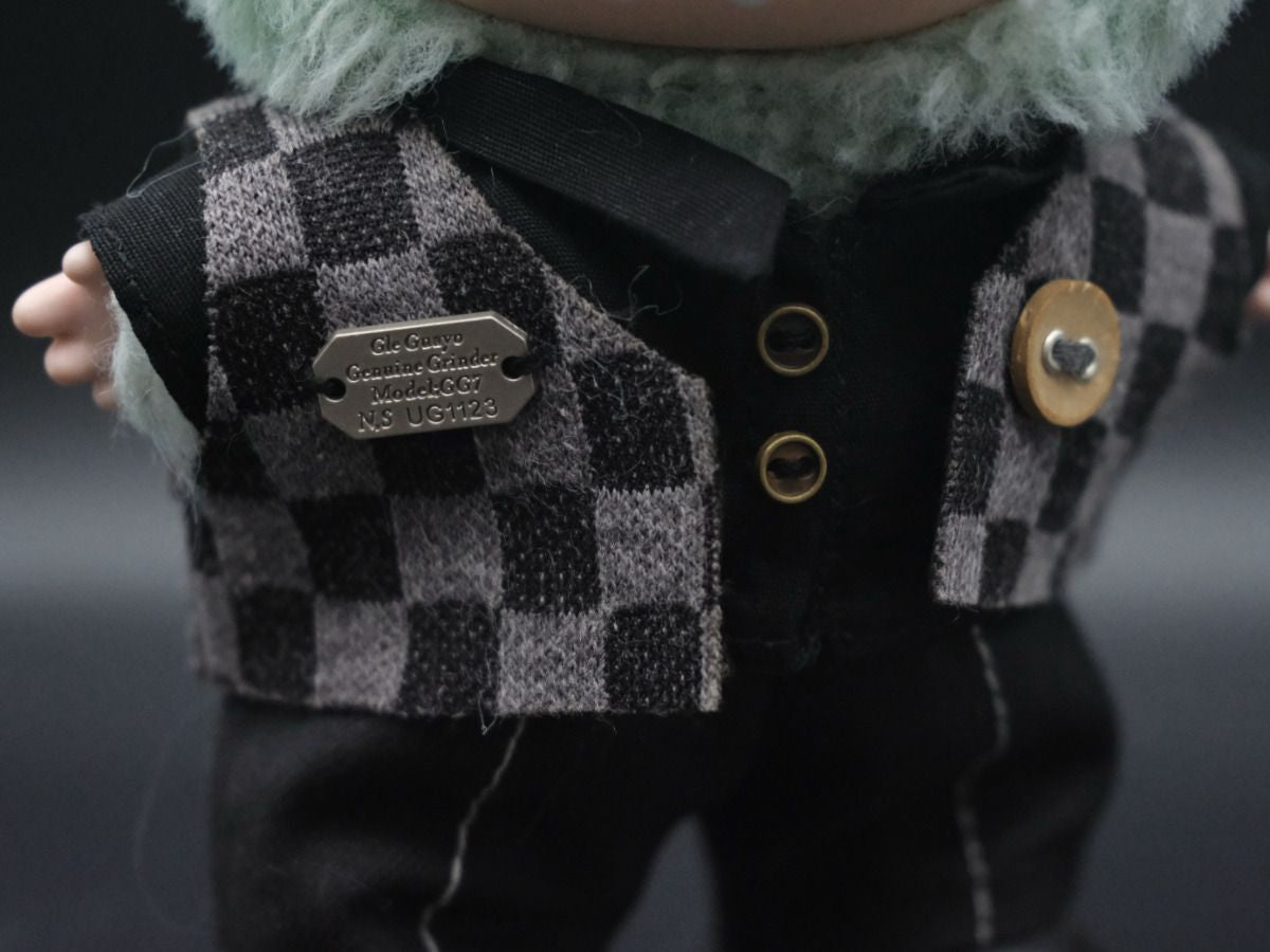 Labubu Clothes (doll not included) | Labubu Outfit | Labubu Streetwear | Cool Checkered Gentleman -Knit Beanie, Checkered Waistcoat, Shorts, Leather Shoes