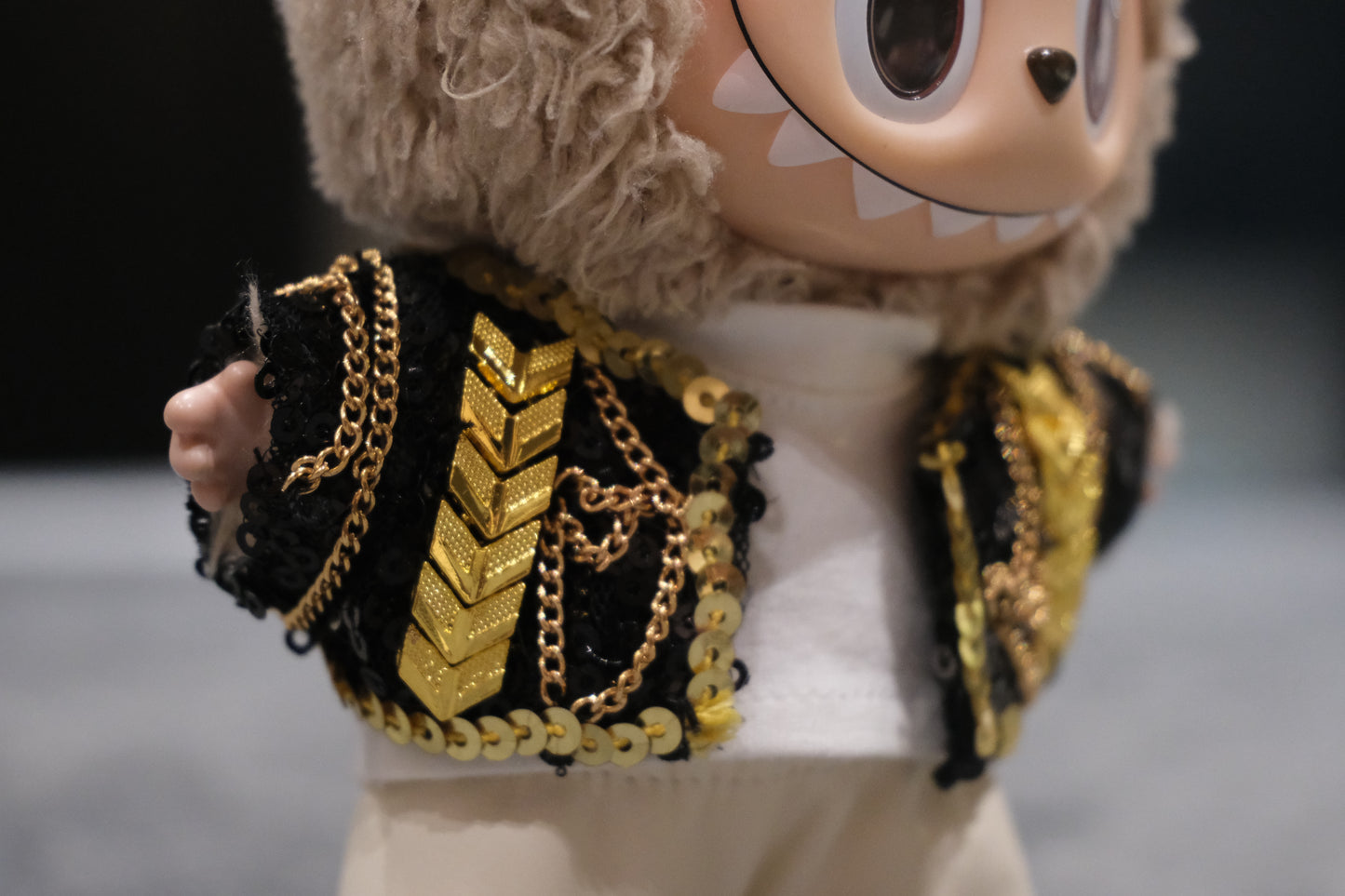 a close up of labubu ware kpop demon outfit