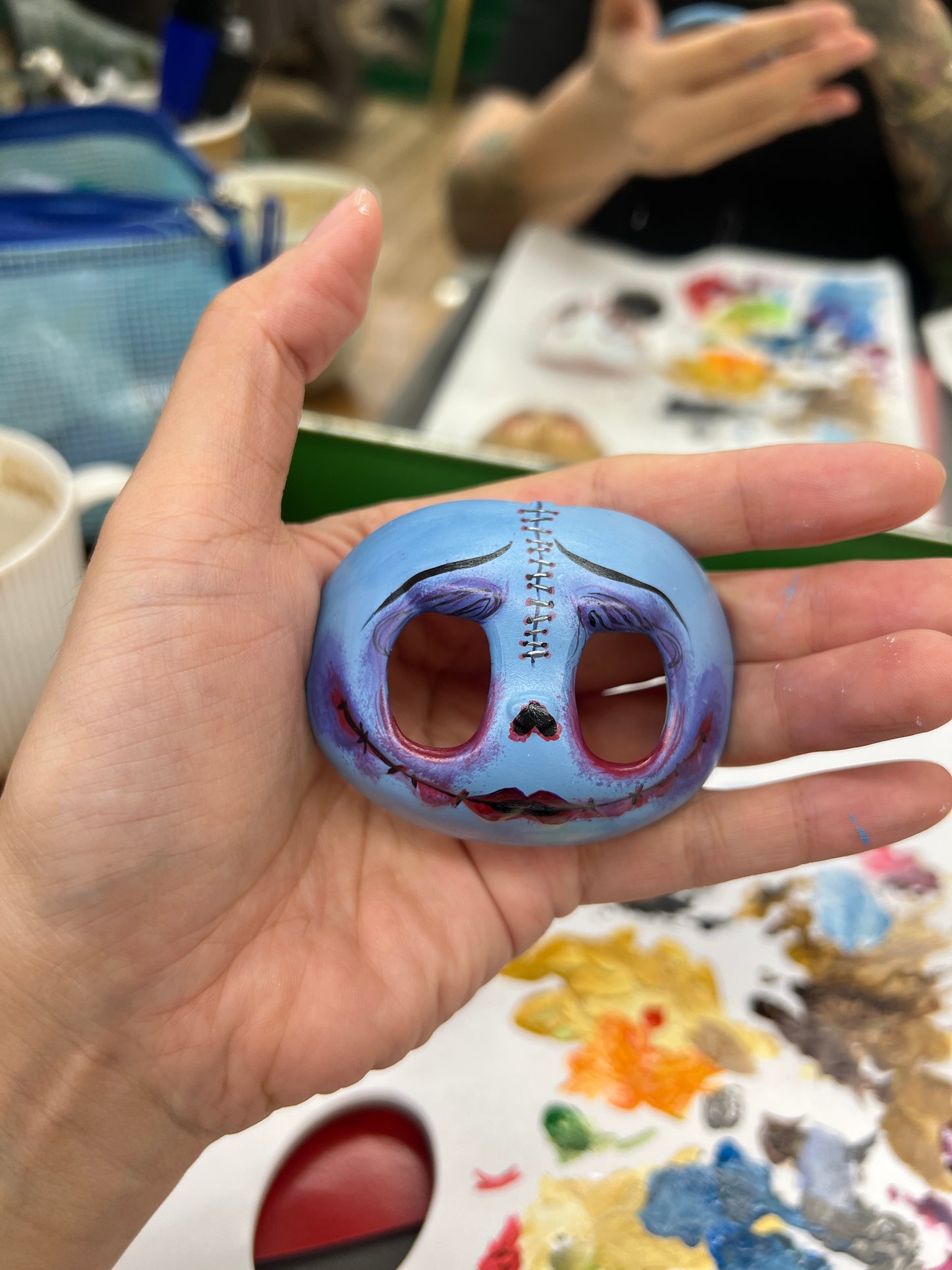 Detailed shot of the Labubu's joker mask