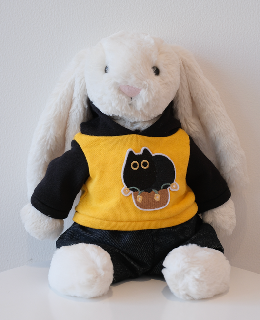 Styled Jellycat Bunny doll wearing a custom-made athleisure hoodie and pants set, ideal as a personalized gift.