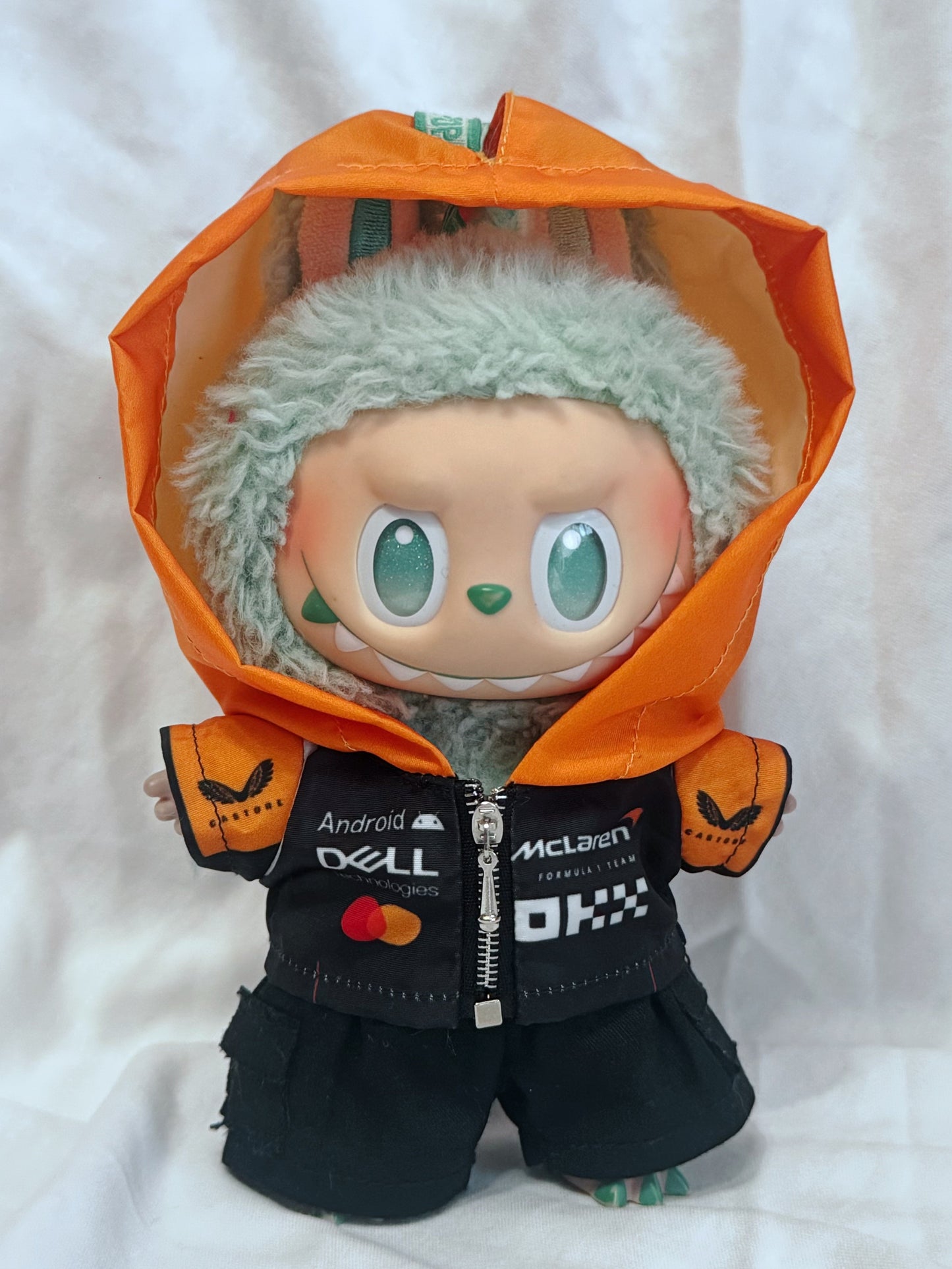 Labubu McLaren Raing Outfit including hoodie and cargo pants