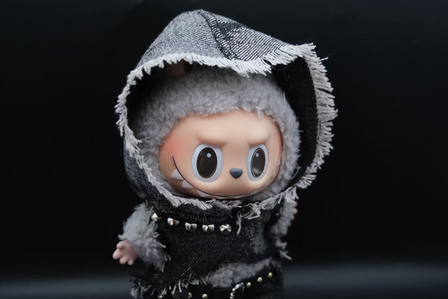 Labubu Spiked Denim Hoodie Outfit | Punk Streetwear 4-Piece Set