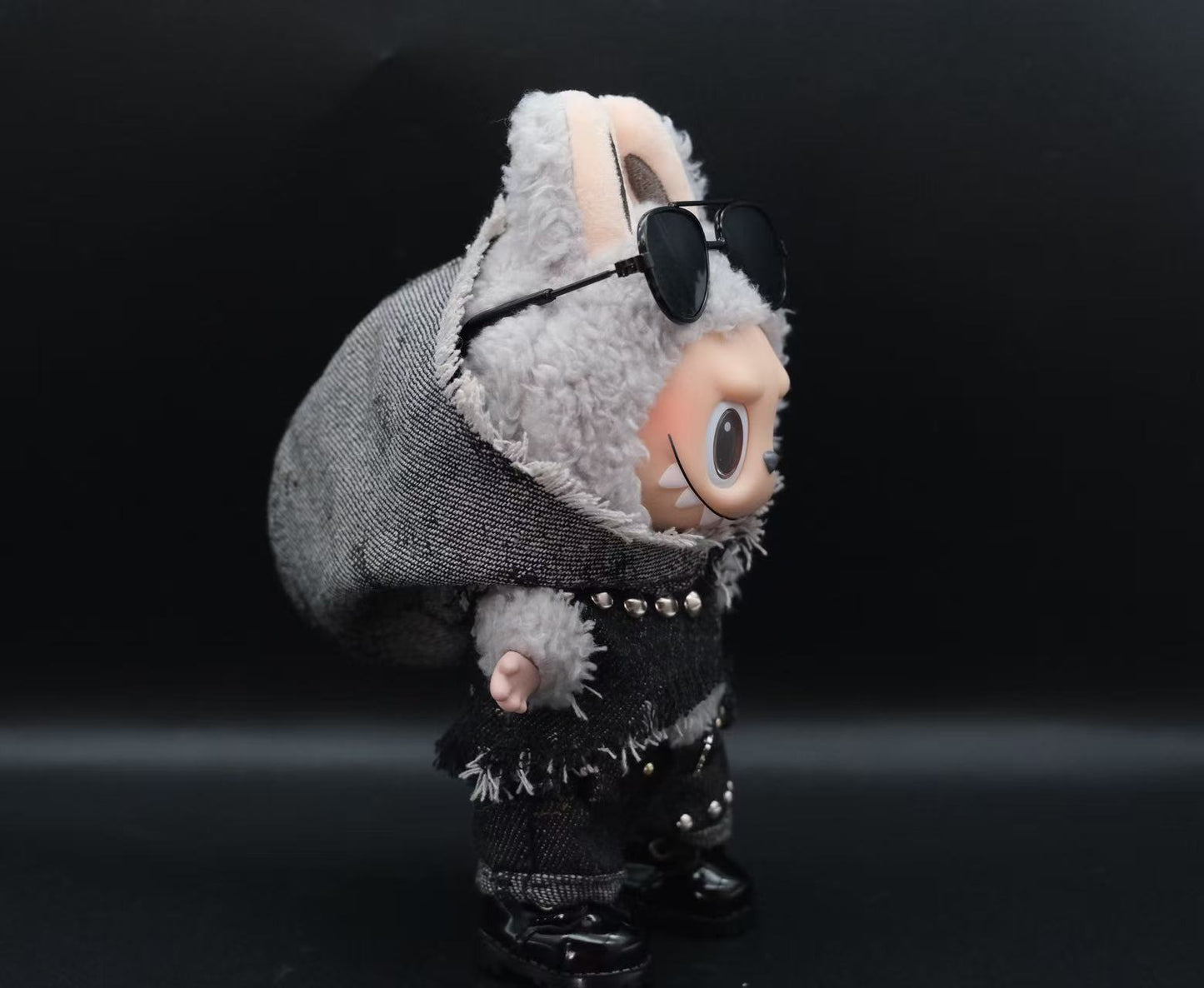 Labubu Spiked Denim Hoodie Outfit | Punk Streetwear 4-Piece Set