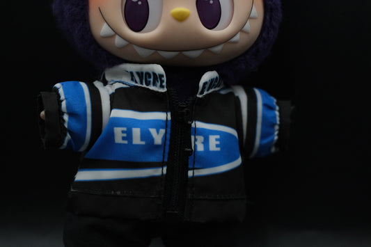 a close-up of Labubu Vintage Sport Outfit including racing jacket
