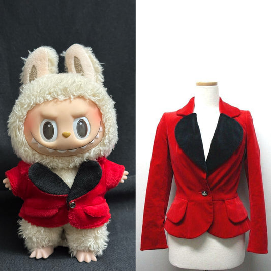 Custom order | Labubu clothes: Red Suede Jacket with Black Heart