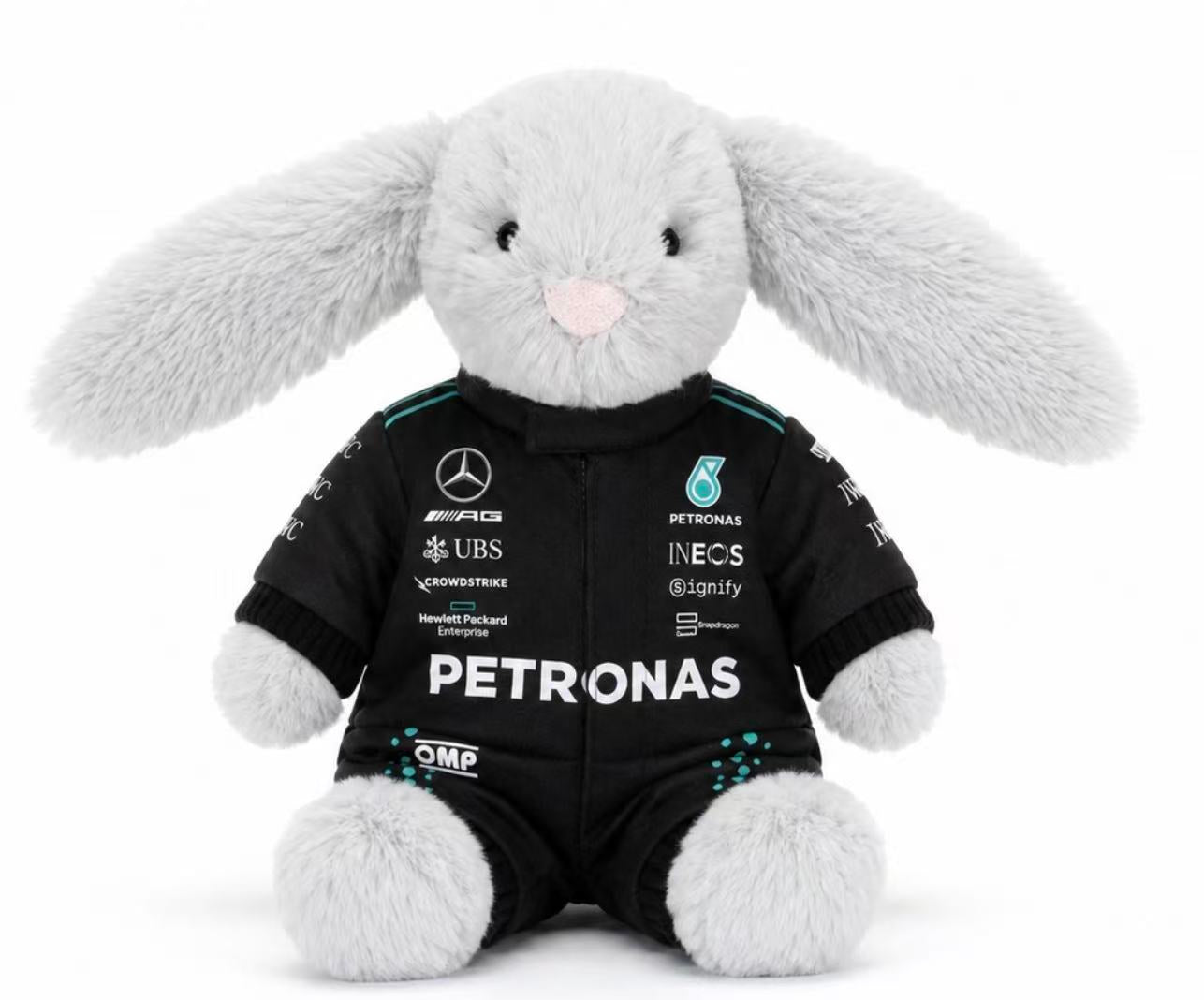 Jellycat Bunny Clothes: Mercedes F1 Outfit for Kimi Antonelli, Jellycat Bunny Medium ,Outfit,Racing F1 Jumpsuit Set ,Handmade Plush Clothes,No Dolls