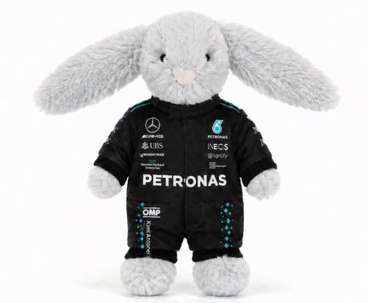 Jellycat Bunny Clothes: Mercedes F1 Outfit for Kimi Antonelli, Jellycat Bunny Medium ,Outfit,Racing F1 Jumpsuit Set ,Handmade Plush Clothes,No Dolls