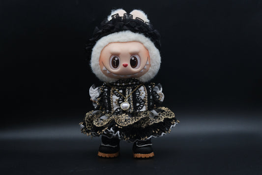 a labubu were french dress outfit including headband,necklace,dress and shoes