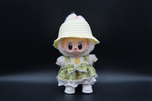 Labubu were green Twee Dress Set including hat, green dress, white shoes and flower necklace