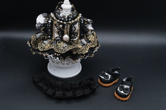 a labubu were french dress outfit including headband,necklace,dress and shoes