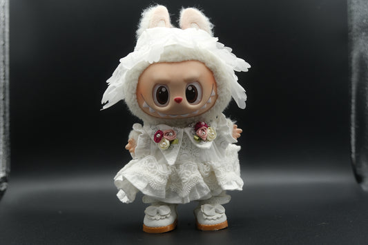 Labubu Clothes (doll not included) | Labubu Outfit | Petal-stitched Vows - dress, shoes, headdress