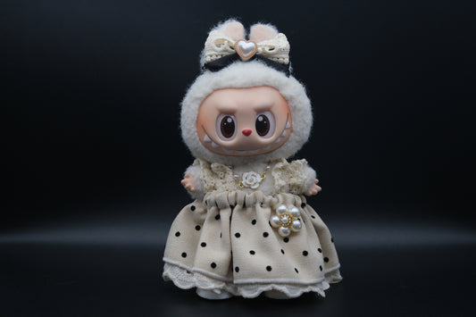 Labubu Clothes (doll not included) | Labubu Outfit | Labubu Dress | Polka Pixie outfit – dress,  head ornament, shoes, handbag, necklace