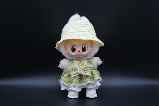 Labubu Clothes (doll not included) | Labubu Outfit | Labubu Dress | MEADOW GINGHAM BLOOM Outfit - dress, straw hat, shoes, necklace