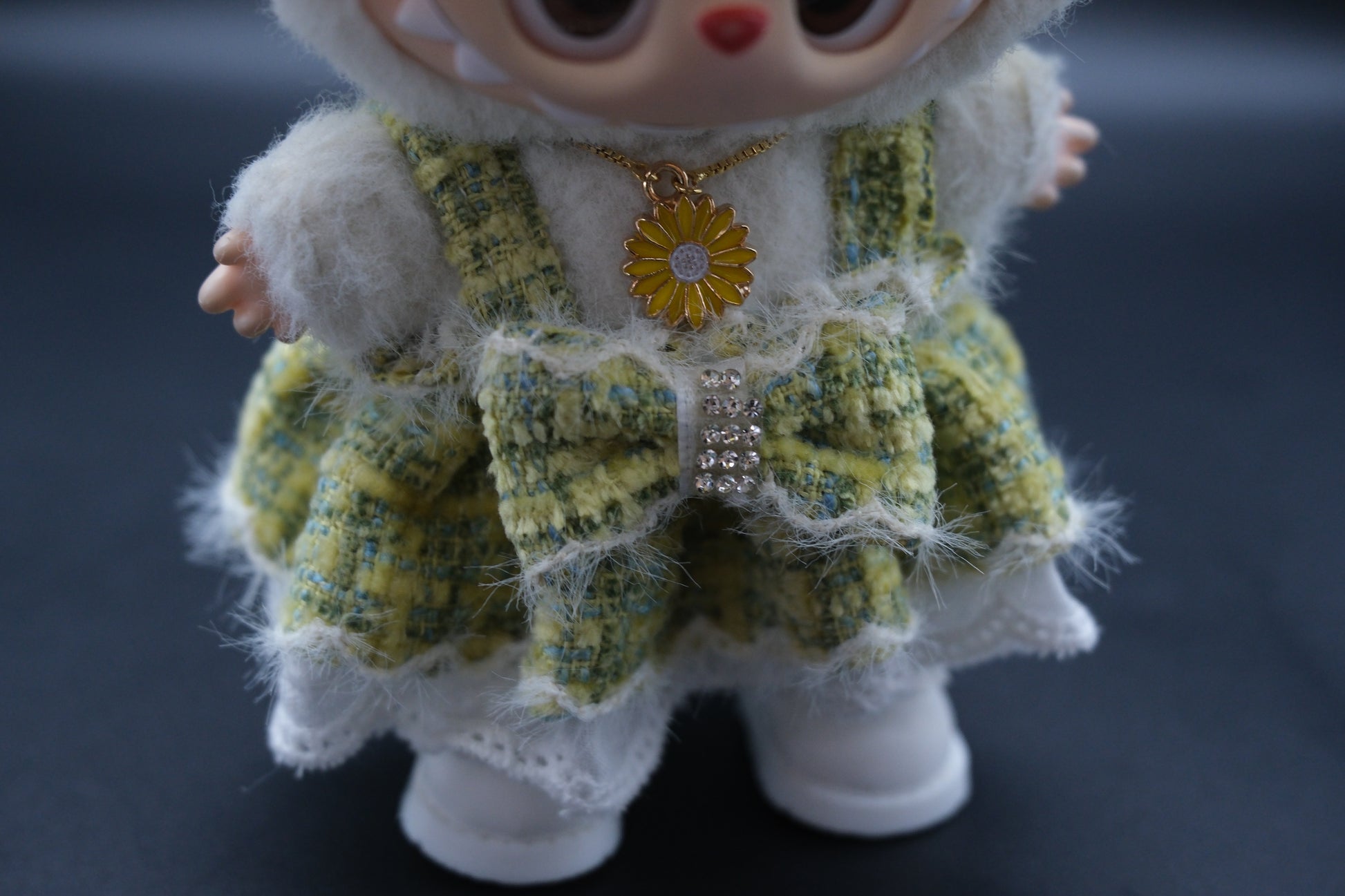 Labubu Clothes (doll not included) | Labubu Outfit | Labubu Dress | MEADOW GINGHAM BLOOM Outfit - dress, straw hat, shoes, necklace