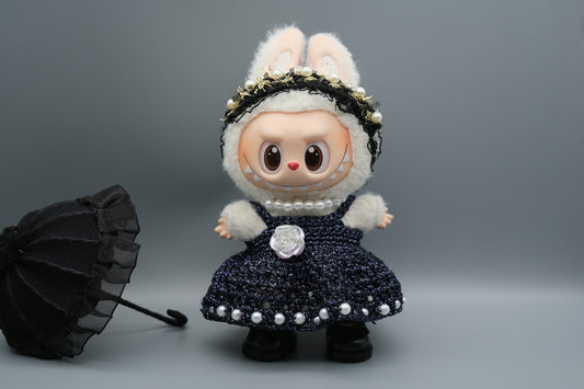 Labubu Clothes (doll not included) | Labubu Outfit | Labubu Dress | Pearl Court Outfit – Dress，Headdress，Necklace
