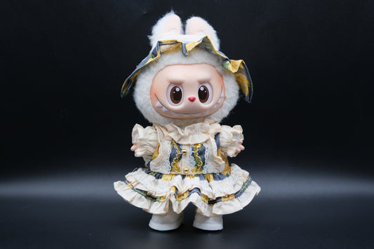 Labubu Clothes (doll not included) | Labubu Outfit |  Labubu Dress | Lolita Outfit Set -Floral Sun Hat, Lace - trimmed Dress, White Sneakers