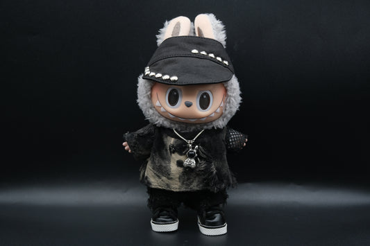 Labubu Clothes (doll not included)|Labubu Outfit| designer|Anvil Punk Outfit – Rivet hat, Shatter-Weave Shirt,Astronaut Necklace,Pants,Shoes