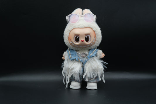 Labubu Clothes (doll not included)|Labubu Outfit| designer|Fallen Angel Outfit - Sunglasses, Jacket,T-shirt,Necklace,Jeans,Shoes
