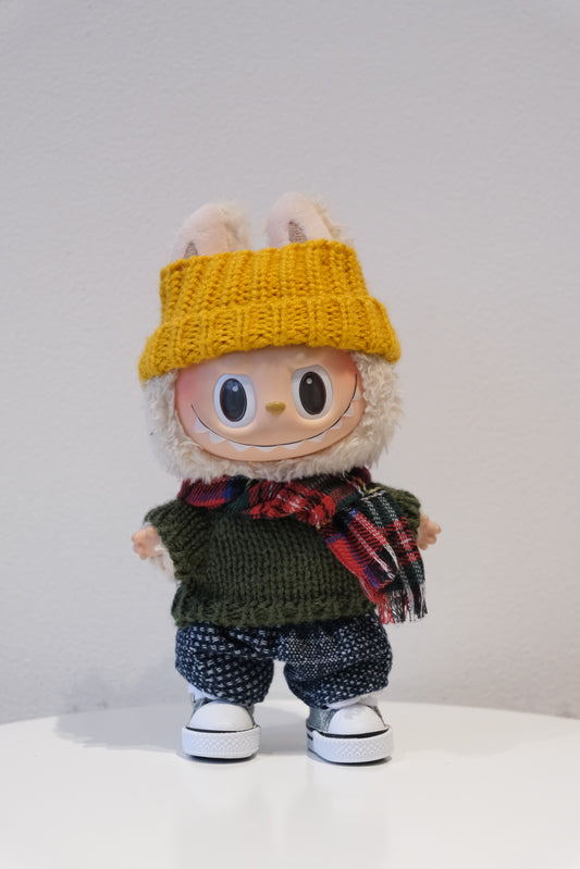 Labubu Outfit | Labubu Cozy Winter Knit Outfit | Labubu Rustic Hiker Outfit | 5-Piece Fair Isle Sweater & Beanie Set（Doll Not Included)
