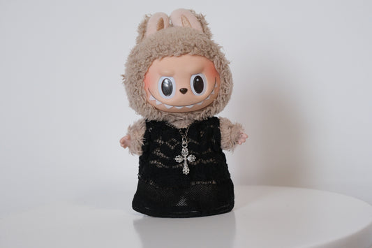 Labubu Clothes Punk Dress Outfit 2-Piece Set | Labubu Gothic Black Dress Outfit | Punk Cross Chain Necklace(Doll Not Included )