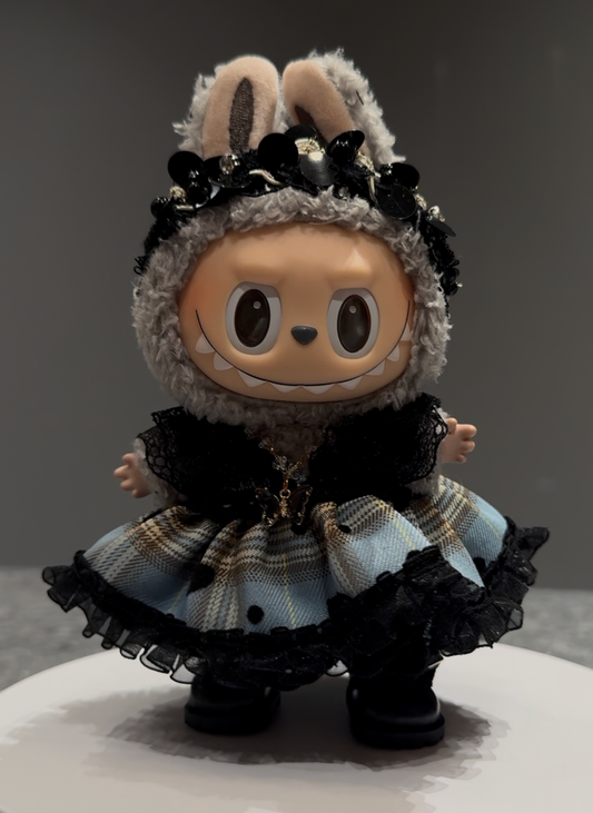 Labubu Gothic Lolita Dress Outfit | The Monsters 4-Piece Lace & Plaid Set