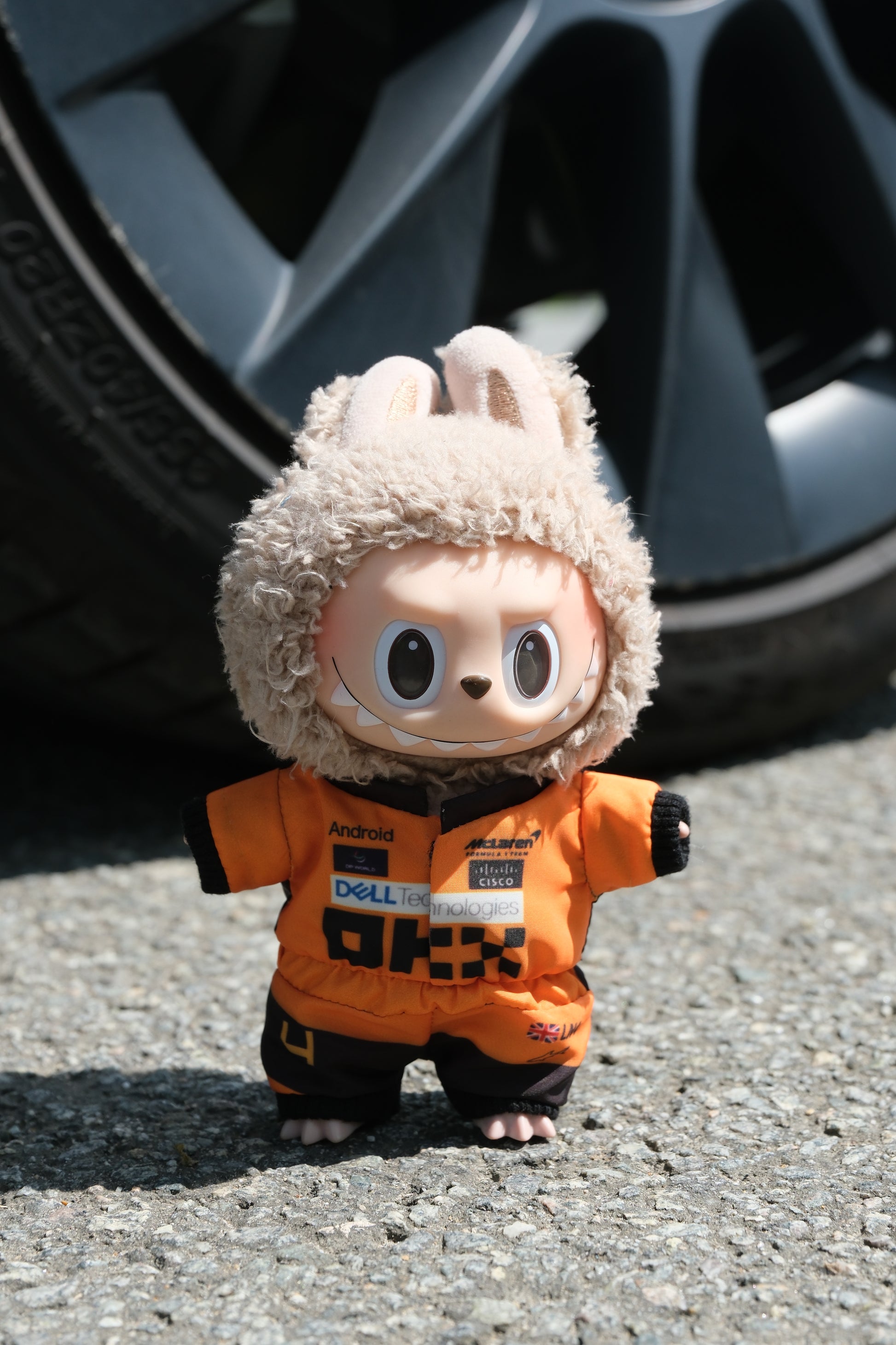 LABUBU dolls wearing handmade F1 team uniforms from McLaren
