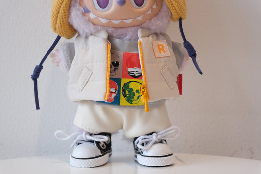 labubu with colorful vest and sneakers 