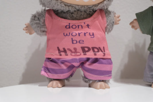 Close-up of the Labubu Judy Hopps figure in the pink t-shirt and striped pants outfit.