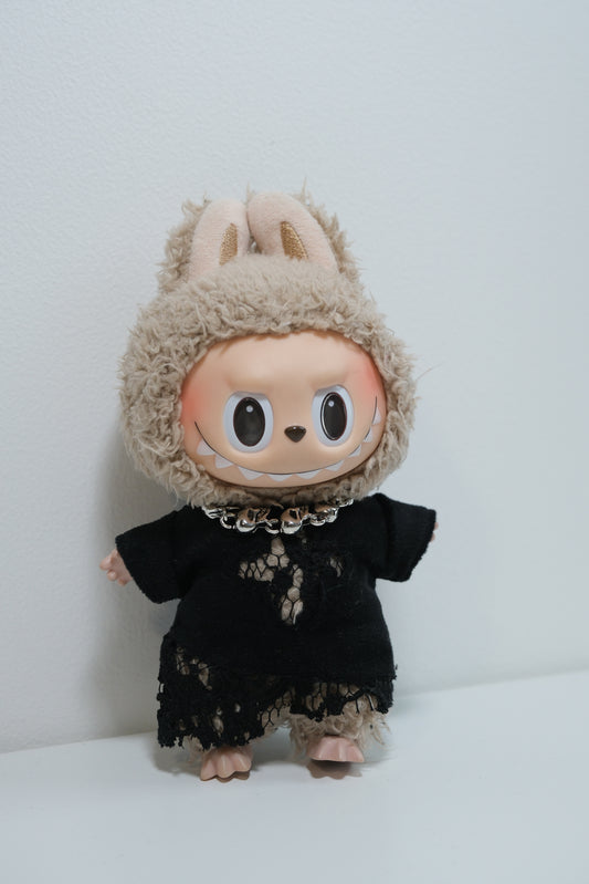 front view of labubu gothic punk outfit
