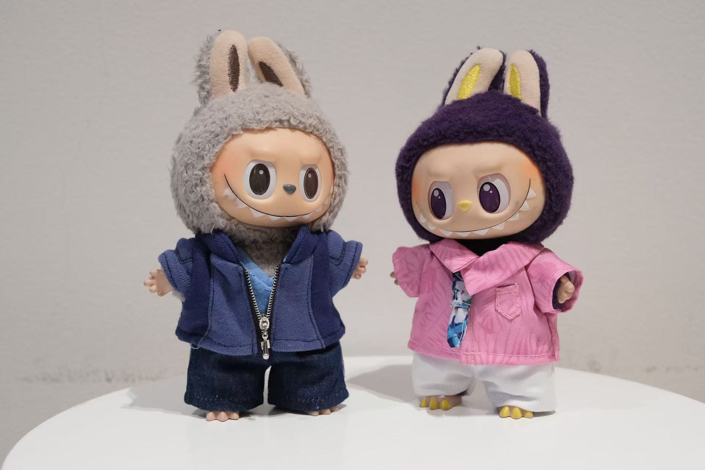 Labubu figure wearing a 3-piece Zootopia Judy Hopps and Nick Wilde costume set