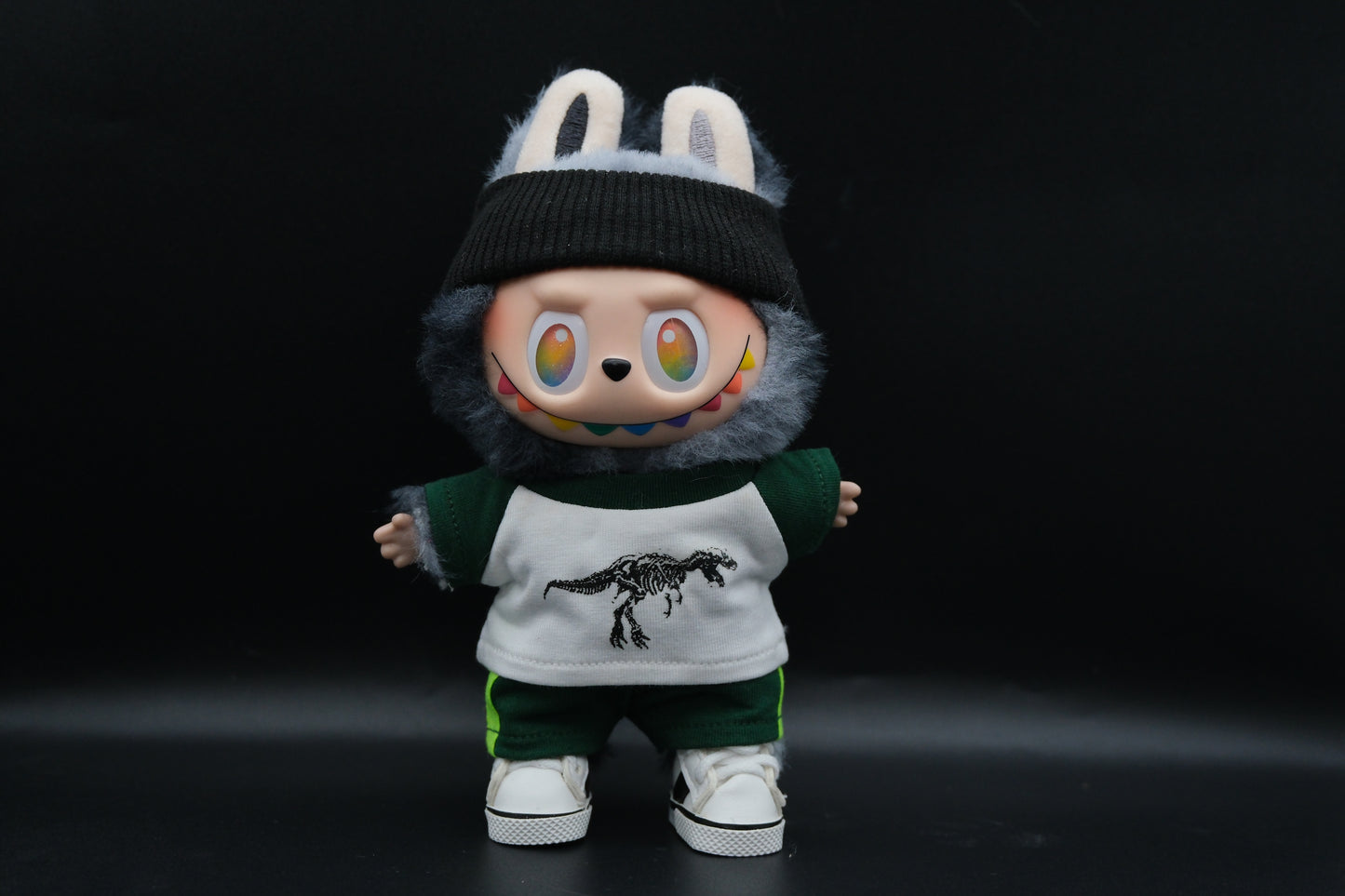 Labubu Dinosaur T-Shirt Outfit including headband, t-shirt, and green shoes