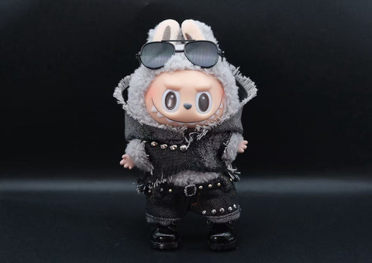 Labubu Spiked Denim Hoodie Outfit | Punk Streetwear 4-Piece Set