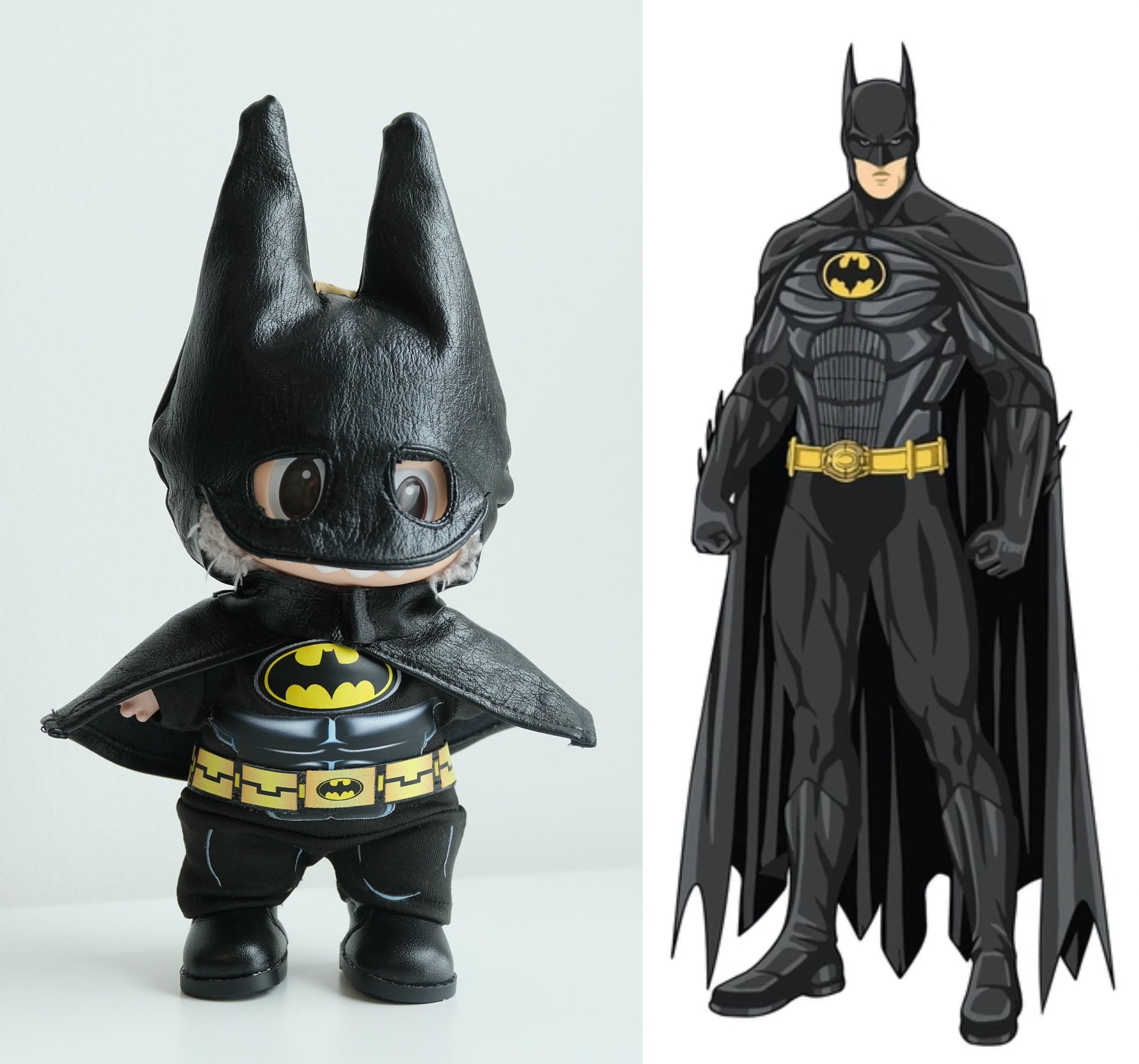 front view of labubu wear batman suit